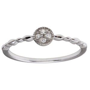 Sterling Silver 925 Rhodium Plated Round Shape 4 Clear CZ Ring